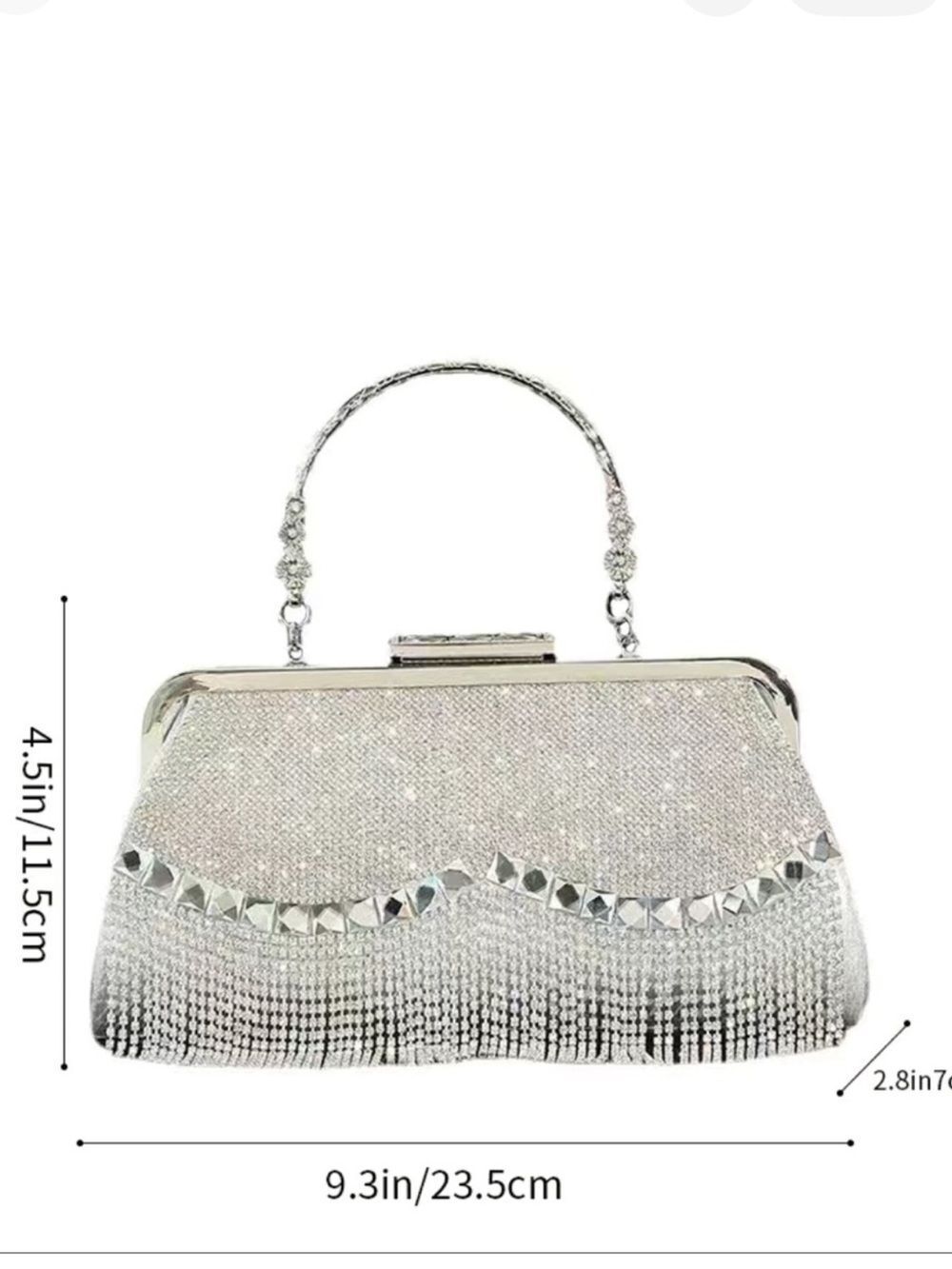 Silver crystal rhinestone Evening Clutch Handbag with Fringe - Picture 2 of 9